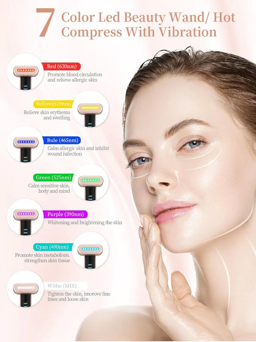 7-In-1 Red Light Therapy Wand for Face & Neck | Beauty Device with Galvanic Current, Massager & Warmth | Anti-Aging, Wr